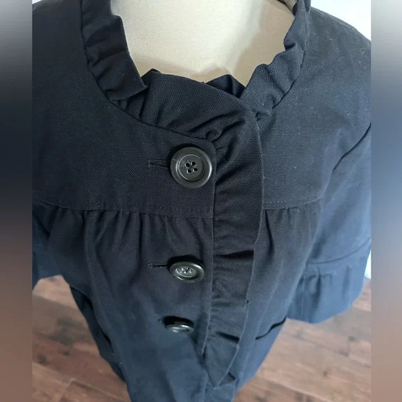 J. Crew Coat Blazer Ruffle Feminine 100% Cotton Canvas Y2K 60s Black Size 12 - Picture 2 of 13